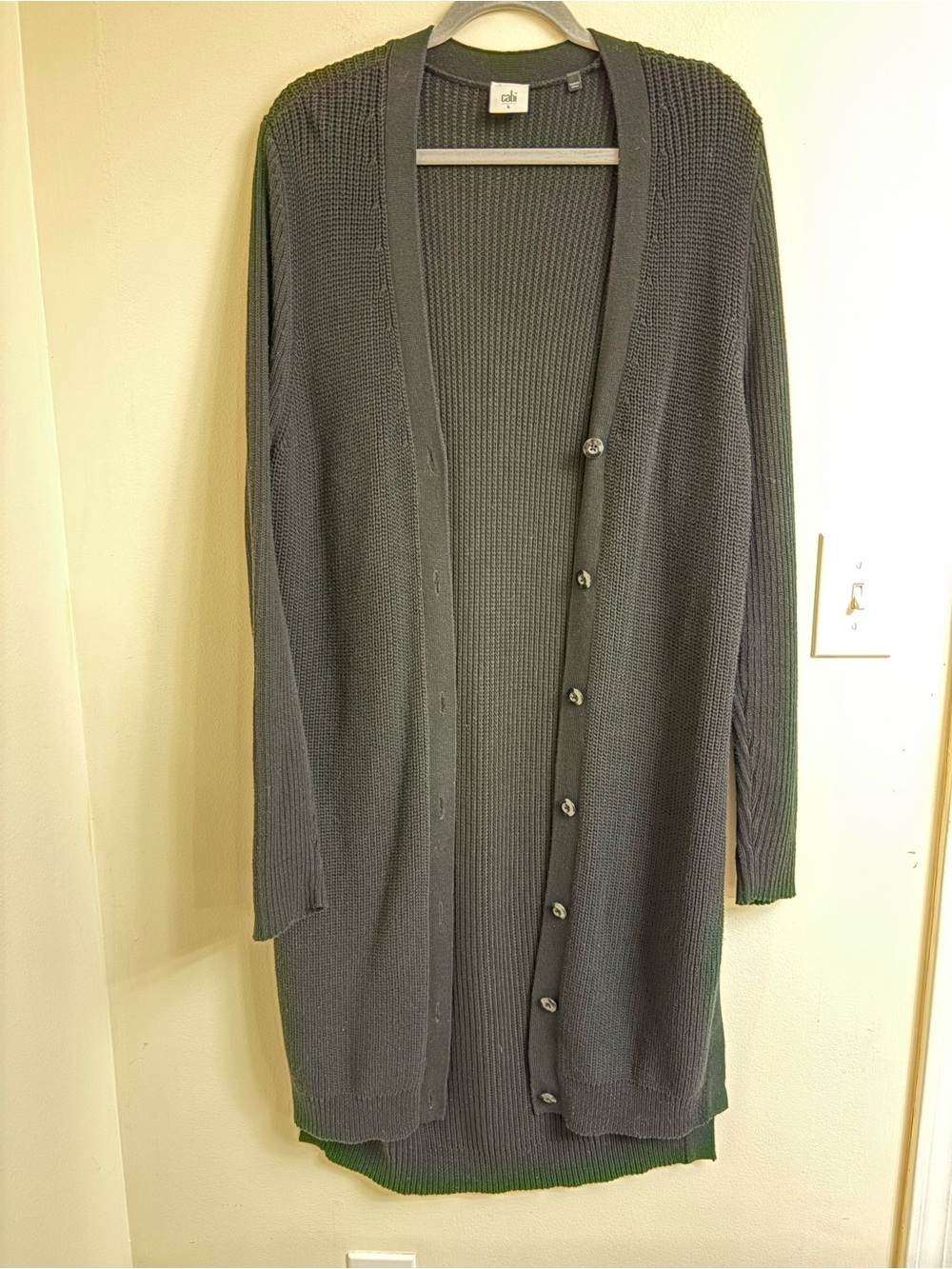 Madison Cardigan #3715 Black Long Duster Ribbed open longline Sweater Size L